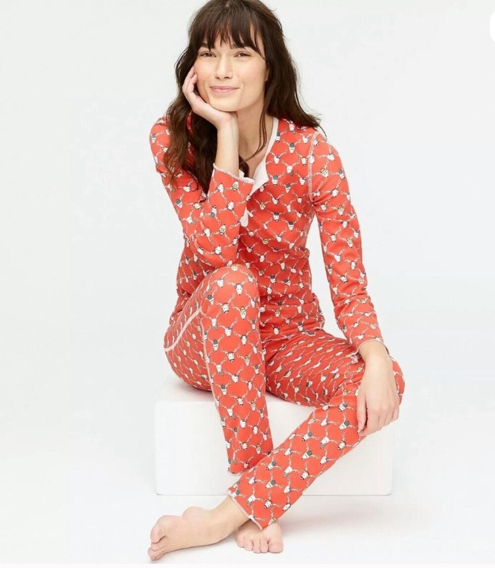 Roller Rabbit J Crew Dearest Reindeer Red Pajama Set Sz XS
